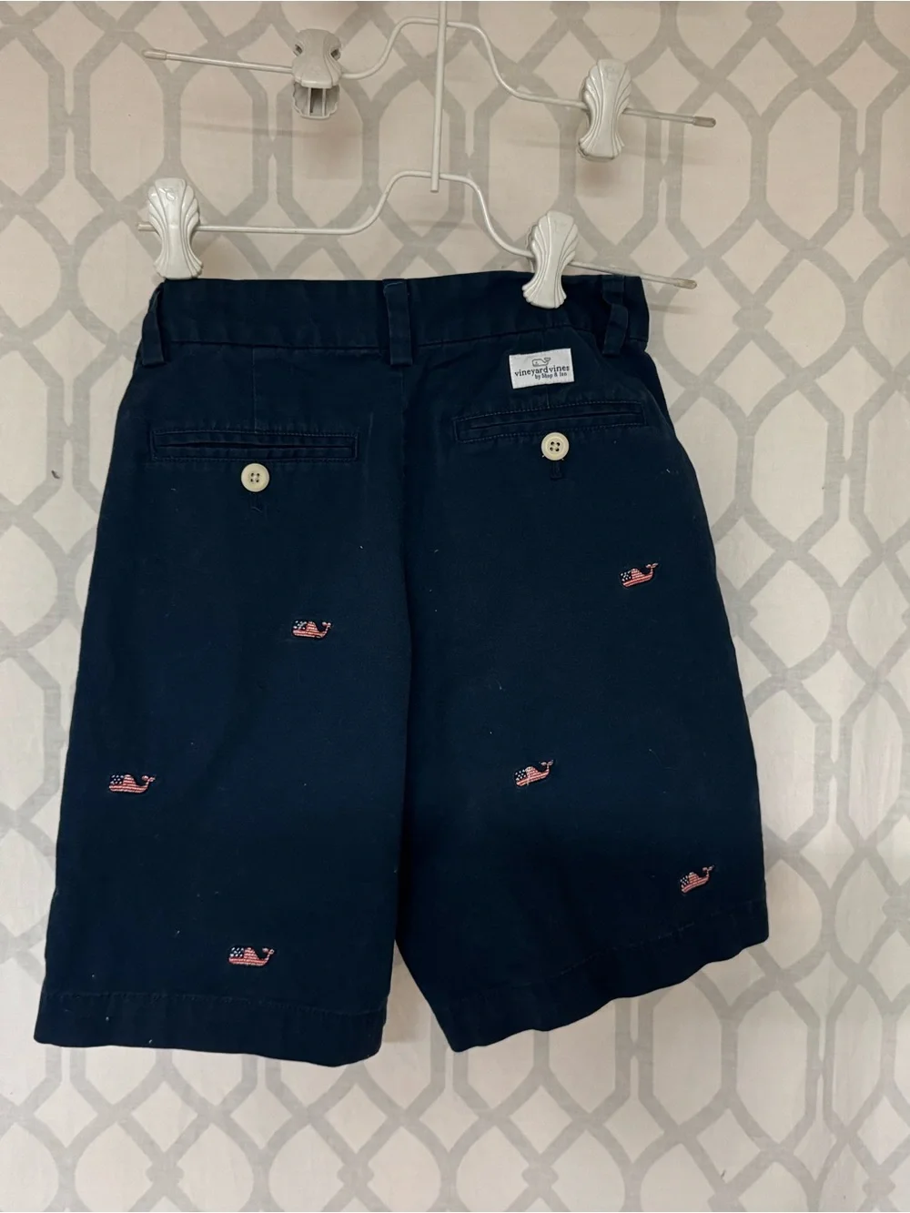 Vineyard Vines Navy Shorts with American Flag Whale Embroidery